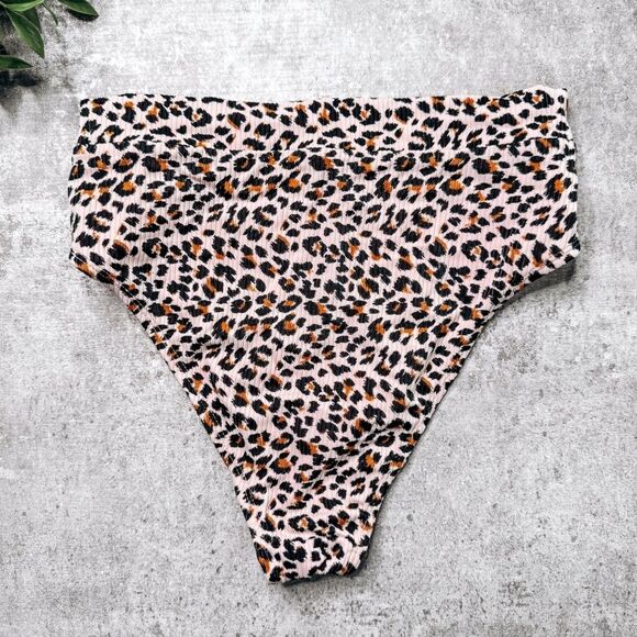 Boutique High Waist Cheeky Leopard Print Ribbed Bikini Bottoms - Picture 2 of 3